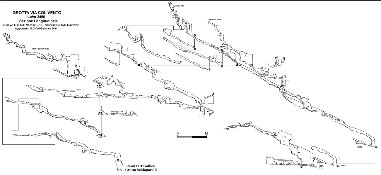 Sezione longitudinale Grotta Via Col Vento